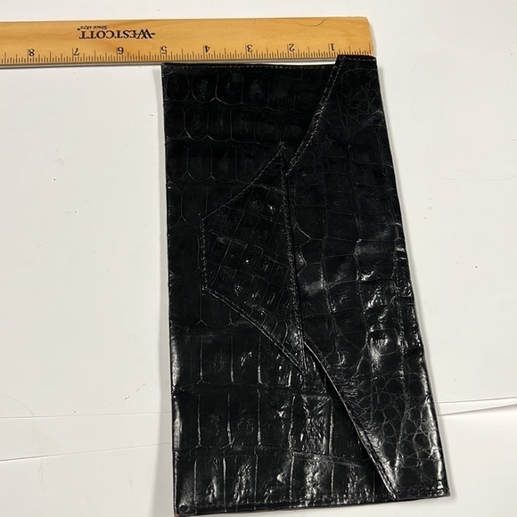 Crocodile Black Flat Envelope Clutch Bag - Picture 9 of 10